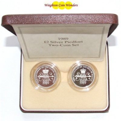 1989 Silver Proof PIEDFORT £2 Set - BILL & CLAIM of Rights